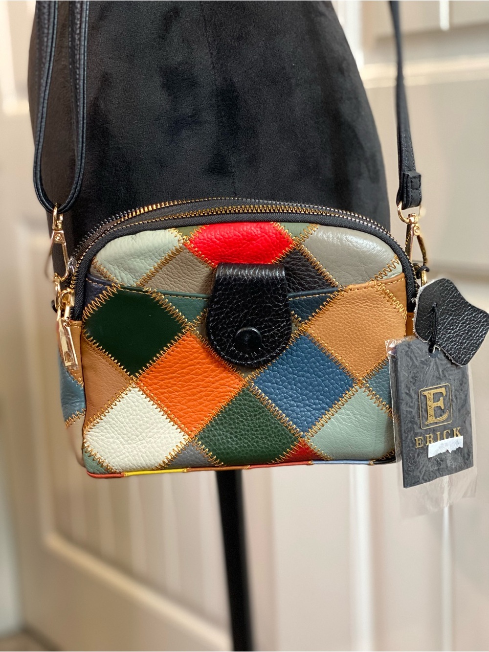 Vera Pelle Multicolor Diamond Patch Leather Crossbody